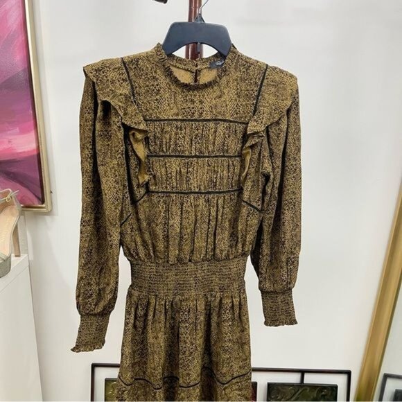 New RAILS Faren Sepia Python Long-Sleeve Mini Dress Size XS - Picture 8 of 12